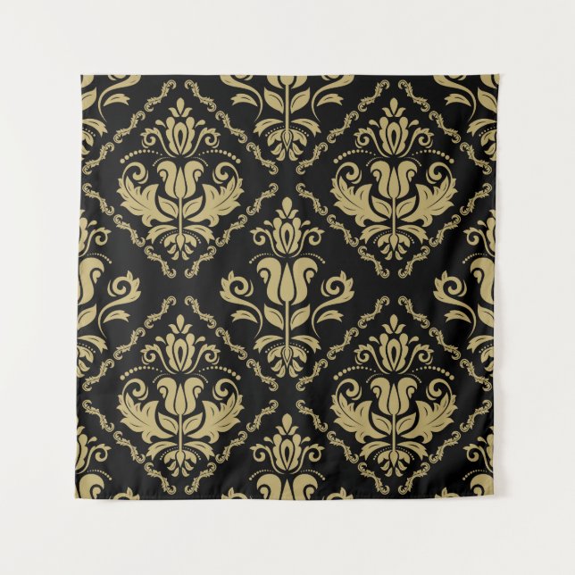 Damask Black Gold: Classic Ornament. Tapestry (Front)