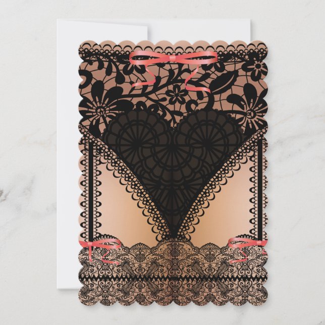 Damask Black Lace Corset Lingerie Bachelorette Invitation (Front)