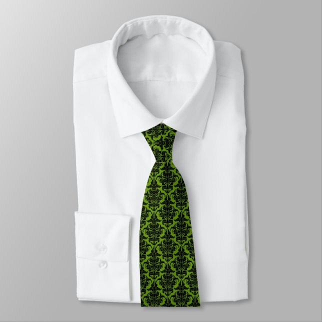 Damask - Black on Avocado Tie (Tied)