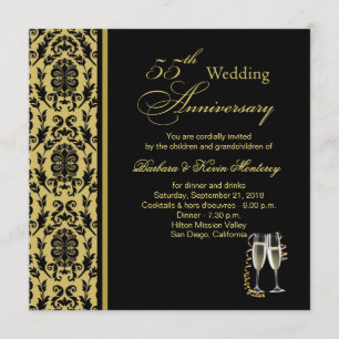 Damask black on gold 55th Wedding Anniversary Invitation