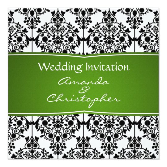Damask black, white and green Wedding Invitation