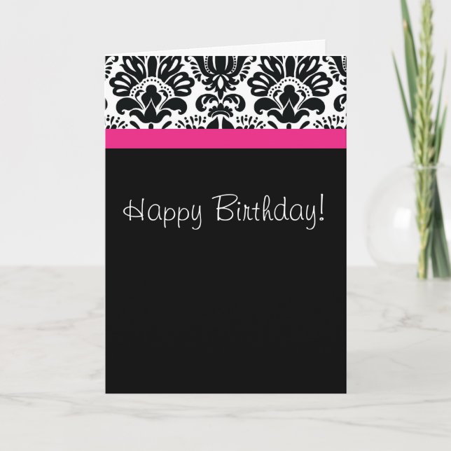 Damask black white and hot pink card (Front)