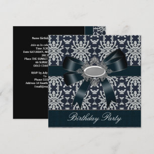 Damask Black White Bow Invitation All Occasion