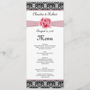 Damask black white, pink rose Wedding Menu