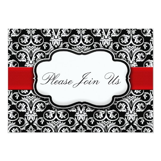 Damask Black/White/Red Holiday Party Invitations