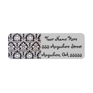 Damask black & white return address labels