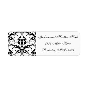 Damask Black White Wedding Formal - Return Address Return Address Label