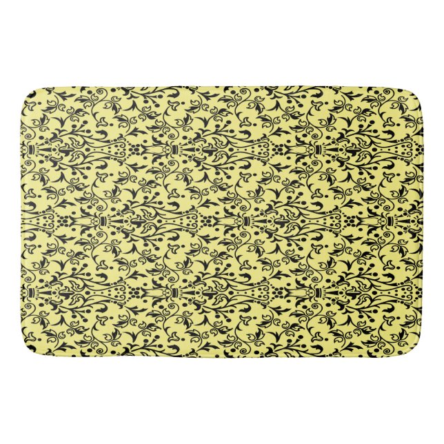 Damask Black & Yellow Bath Mat (Front)
