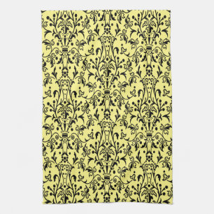 Damask Black & Yellow Tea Towel