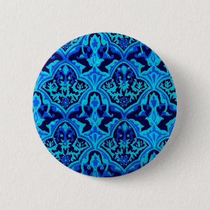 Damask blue 6 cm round badge