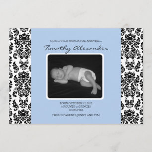 Damask Blue Birth Announcement