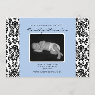 Damask Blue Birth Announcement