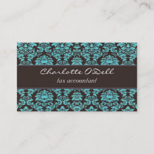 damask; blue// brown business card