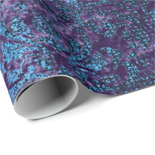 Damask Blue Navy Black  Royal Purple Velvet Wrapping Paper