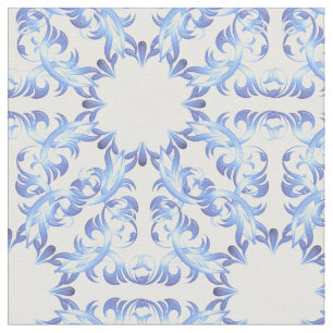 damask blue pattern fabric