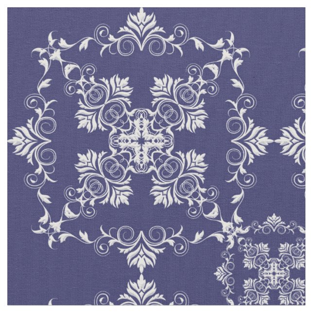 Damask Blue pattern. Fabric (Close Up)