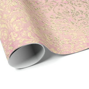 Damask Blush Pink Rose Gold Foxier Salmon Royal Wrapping Paper