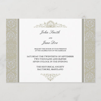 Damask Border Invitation in Champagne