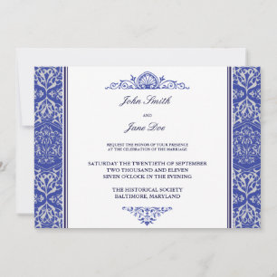 Damask Border Invitation in Royal Blue