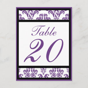 Damask Border Table Numbers (Black/Purple/White) Postcard