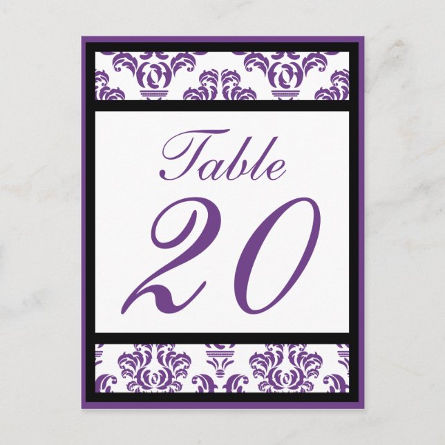 Damask Border Table Numbers (Black/Purple/White) Postcard (Front)