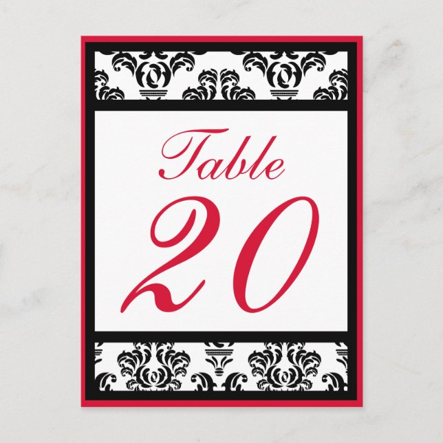Damask Border Table Numbers (Black / Red / White) Postcard (Front)