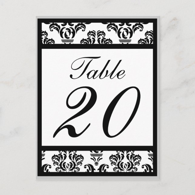 Damask Border Table Numbers (Black/Silver/White) Postcard (Front)