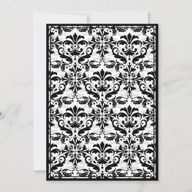 Damask Border with Double Frame (Black & White) Invitation (Front)