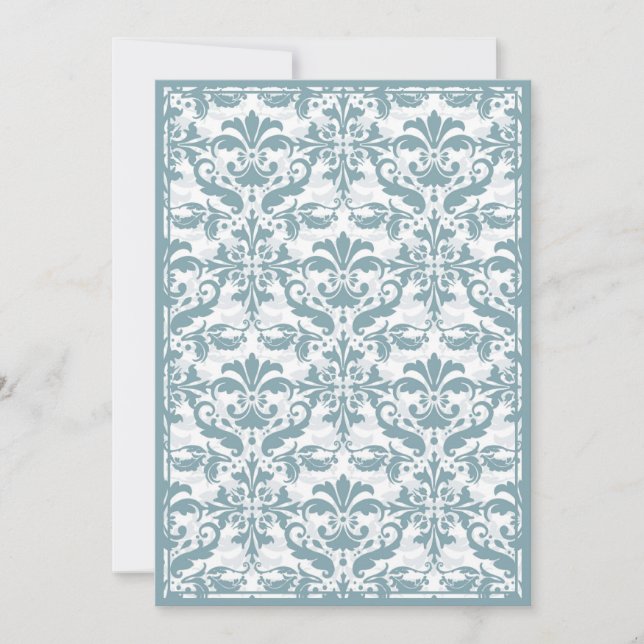 Damask Border with Double Frame (blue) Invitation (Front)