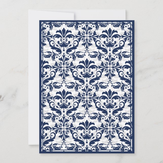 Damask Border with Double Frame (Navy & White) Invitation (Front)