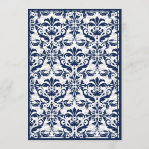 Damask Border with Double Frame (Navy & White) Invitation