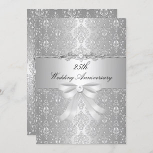 Damask Bow 25th Wedding Anniversary Invite