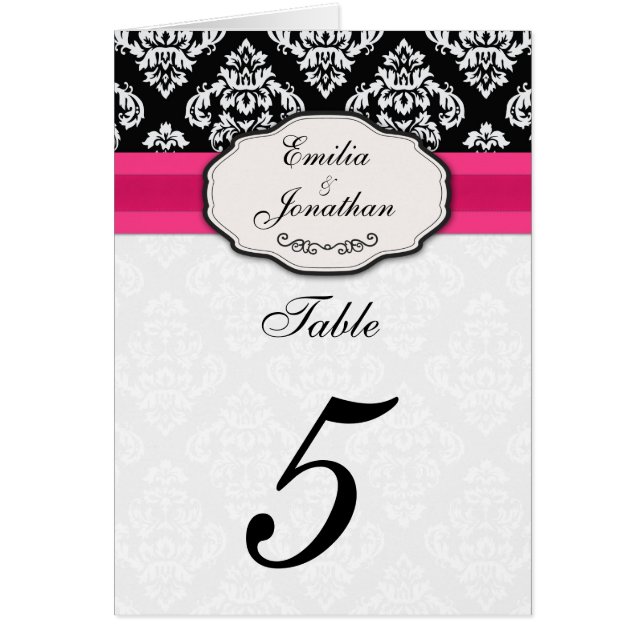 Damask Bow Table Seating Number With Pink (Front)