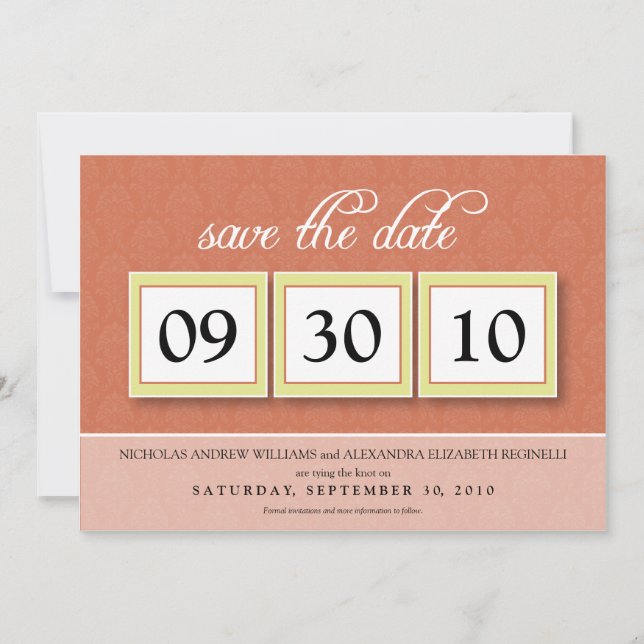 Damask Box Trio 5x7 Save the Date (tangerine) (Front)