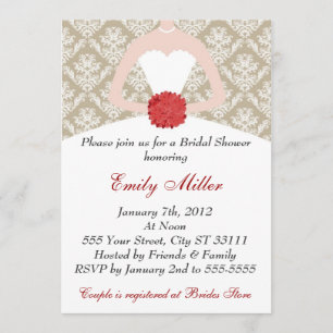 Damask Bridal Shower Gold Red Invitation