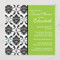 Damask Bridal Shower Invitation Black & Lime Green