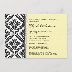 Damask Bridal Shower Invitation Black & Yellow