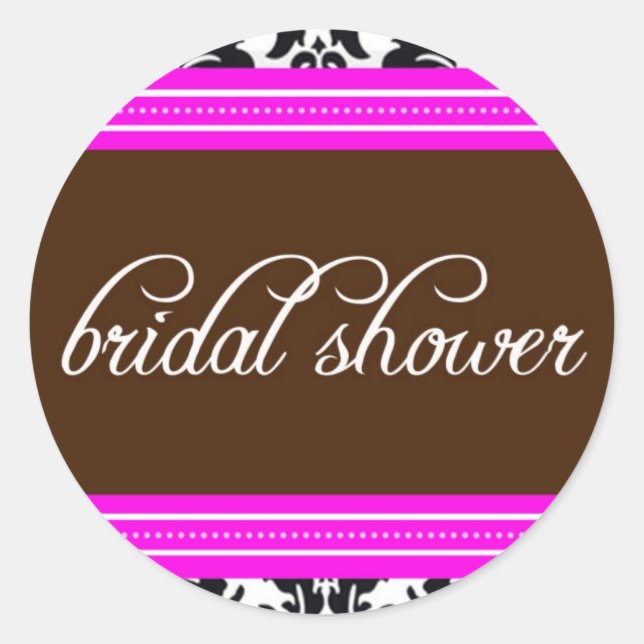 Damask Bridal Shower Sticker with Pink and Brown (Front)