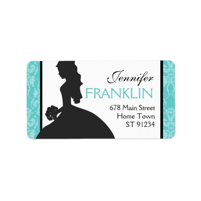 Damask Bride Address Label (Teal) (Front)