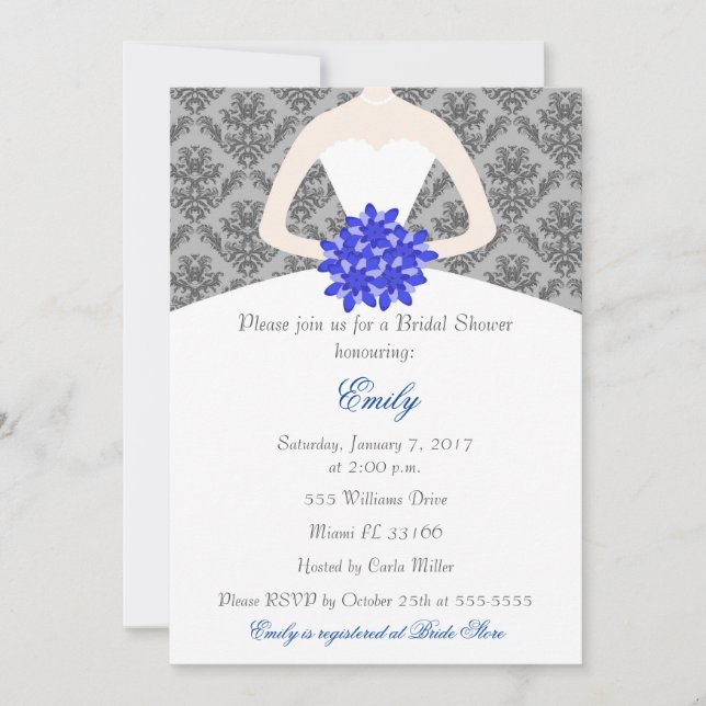 Damask Bride Grey Blue Bridal Shower Invitation (Front)