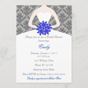 Damask Bride Grey Blue Bridal Shower Invitation