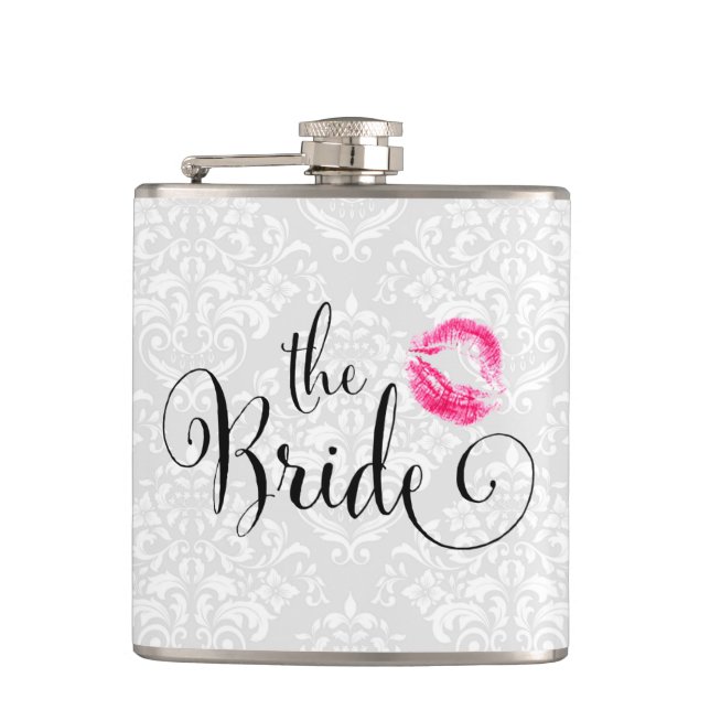 Damask Bride Kiss Hip Flask (Front)