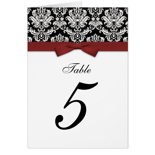 Damask Burgundy Bow Table Seating Number (Front)