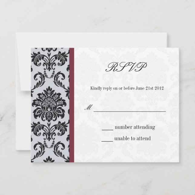 Damask Burgundy Wedding Response Card (Front)