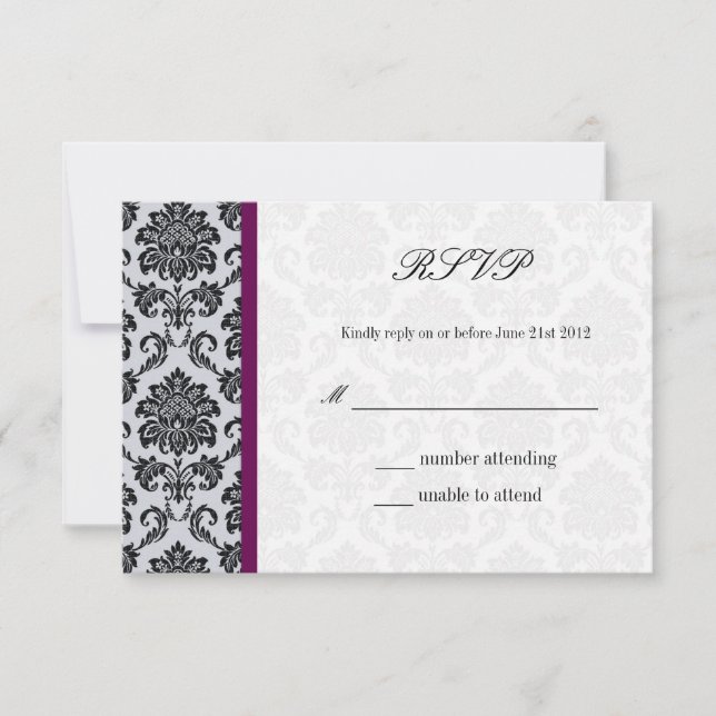 Damask Burgundy Wedding RSVP Card (Front)