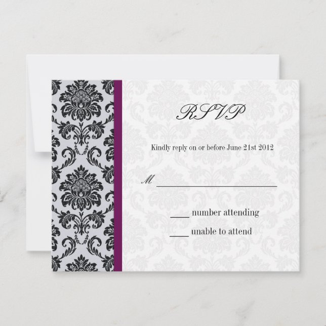 Damask Burgundy Wedding RSVP Card (Front)