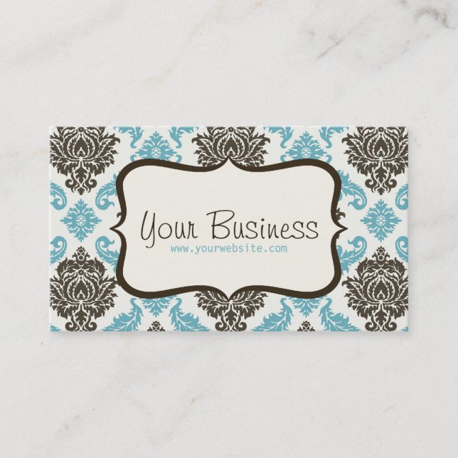 damask Business Card (blue/brown) (Front)