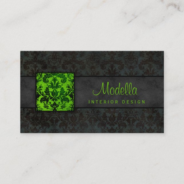 Damask Business Card Interior Design Lime (Front)