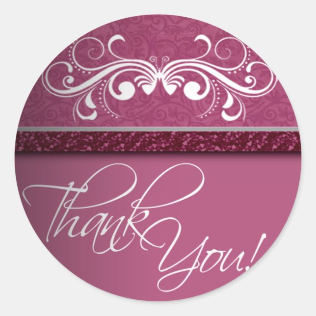 Damask Butterfly Thank You Sticker (Front)