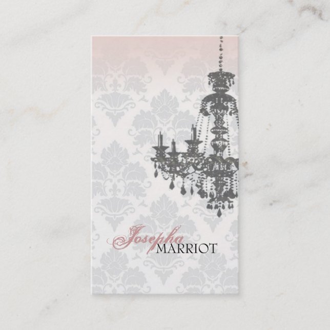Damask Chandelier Business Card (Peach) (Front)